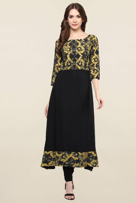 Ziyaa Black Printed Crepe Anarkali Kurta Ziyaa Black Printed Crepe Anarkali Kurta