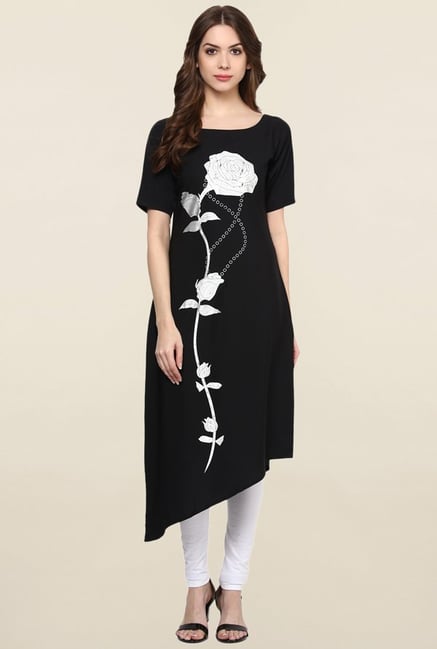 Ziyaa Black Floral Print Crepe Kurta Ziyaa Black Floral Print Crepe Kurta