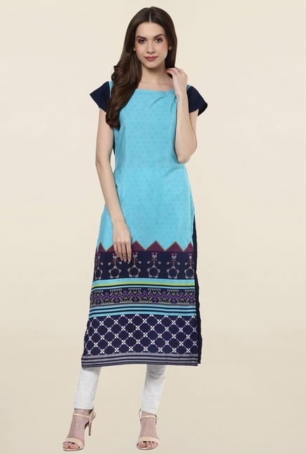Ziyaa Blue Printed Crepe Kurta Ziyaa Blue Printed Crepe Kurta