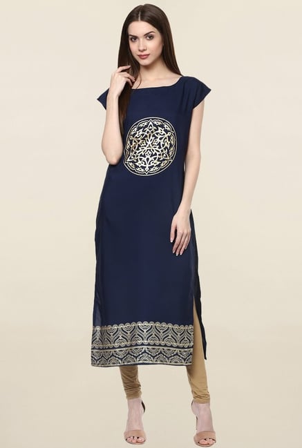 Ziyaa Navy Printed Crepe Kurta Ziyaa Navy Printed Crepe Kurta