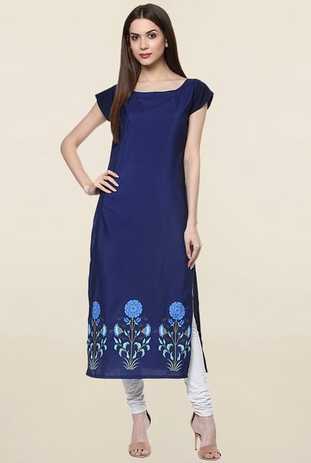 Ziyaa Navy Printed Crepe Kurta Ziyaa Navy Printed Crepe Kurta