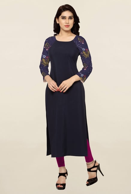 Ziyaa Navy Solid Crepe Kurta Ziyaa Navy Solid Crepe Kurta