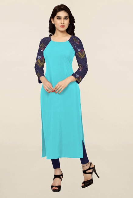 Ziyaa Turquoise Solid Crepe Kurta Ziyaa Turquoise Solid Crepe Kurta