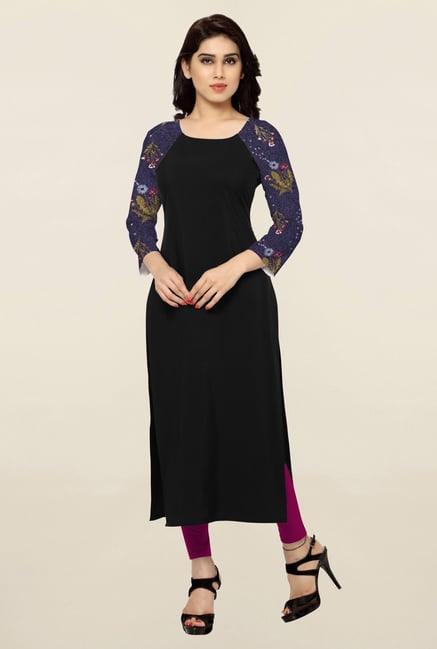 Ziyaa Black Solid Crepe Kurta Ziyaa Black Solid Crepe Kurta