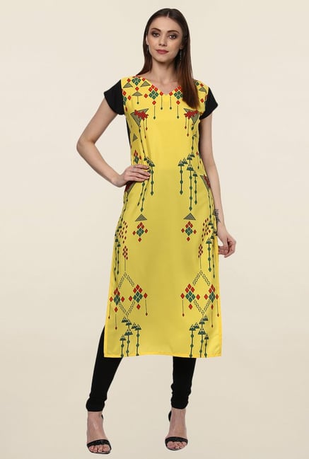 Ziyaa Yellow Printed Crepe Kurta Ziyaa Yellow Printed Crepe Kurta