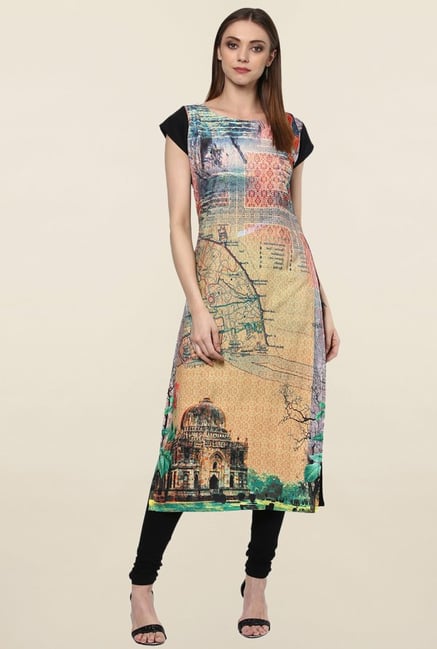 Ziyaa Beige Printed Crepe Kurta Ziyaa Beige Printed Crepe Kurta