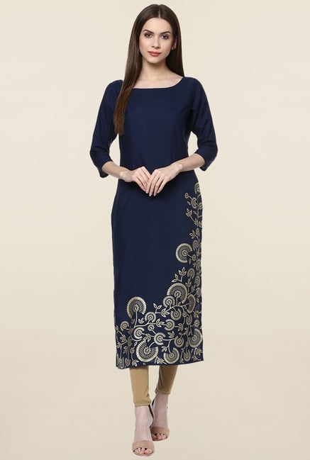 Ziyaa Navy Printed Crepe Kurta Ziyaa Navy Printed Crepe Kurta