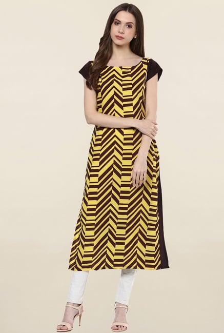 Ziyaa Yellow & Brown Printed Crepe Kurta Ziyaa Yellow & Brown Printed Crepe Kurta