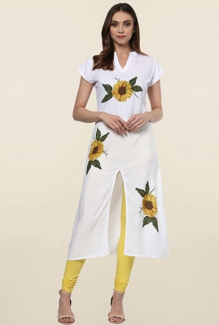Ziyaa White Floral Print Crepe Kurta Ziyaa White Floral Print Crepe Kurta