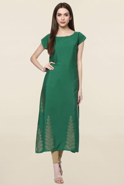 Ziyaa Green Printed Crepe Kurta Ziyaa Green Printed Crepe Kurta