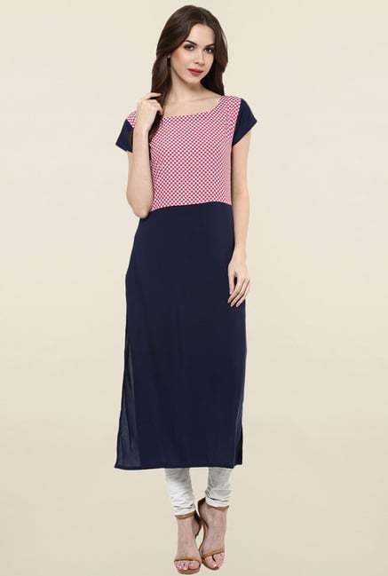 Ziyaa Navy & Pink Printed Crepe Kurta Ziyaa Navy & Pink Printed Crepe Kurta
