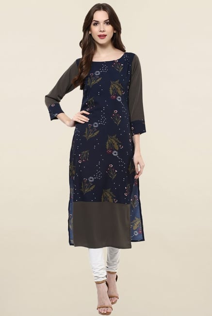 Ziyaa Navy Printed Crepe Kurta Ziyaa Navy Printed Crepe Kurta