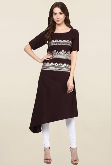 Ziyaa Brown Printed Crepe Kurta Ziyaa Brown Printed Crepe Kurta