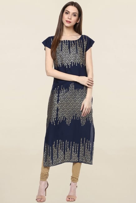 Ziyaa Navy Printed Crepe Kurta Ziyaa Navy Printed Crepe Kurta