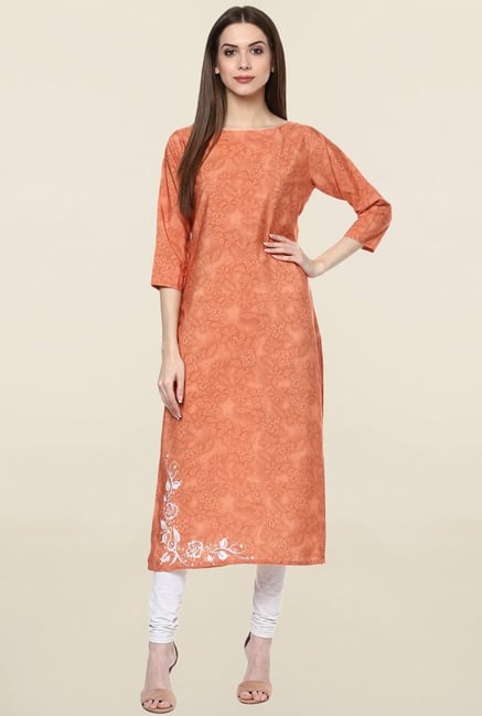 Ziyaa Peach Printed Crepe Kurta Ziyaa Peach Printed Crepe Kurta