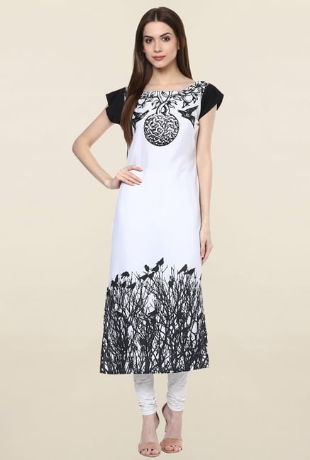 Ziyaa White Printed Crepe Kurta Ziyaa White Printed Crepe Kurta