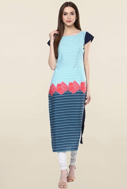 Ziyaa Blue Printed Crepe Kurta Ziyaa Blue Printed Crepe Kurta
