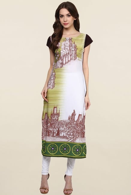 Ziyaa White & Green Printed Crepe Kurta Ziyaa White & Green Printed Crepe Kurta