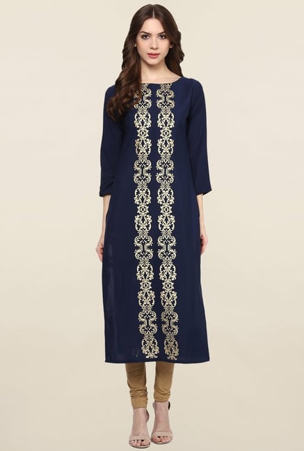 Ziyaa Navy Printed Crepe Kurta Ziyaa Navy Printed Crepe Kurta