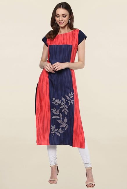 Ziyaa Coral & Navy Printed Crepe Kurta Ziyaa Coral & Navy Printed Crepe Kurta