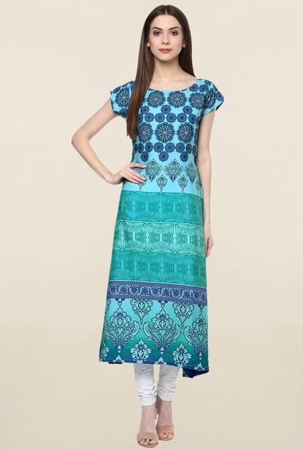 Ziyaa Turquoise Printed Crepe Kurta Ziyaa Turquoise Printed Crepe Kurta