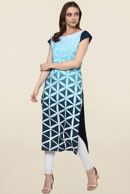 Ziyaa Blue Printed Crepe Kurta Ziyaa Blue Printed Crepe Kurta