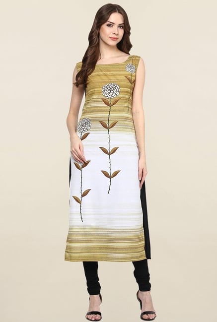 Ziyaa White & Beige Printed Crepe Kurta Ziyaa White & Beige Printed Crepe Kurta