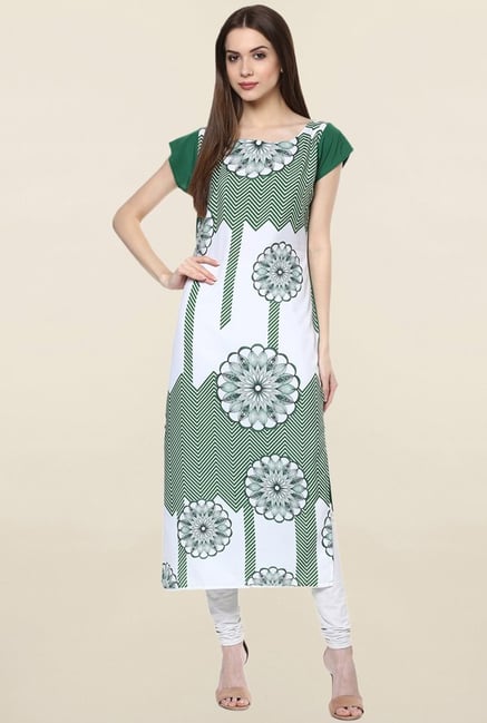 Ziyaa White & Green Printed Crepe Kurta Ziyaa White & Green Printed Crepe Kurta