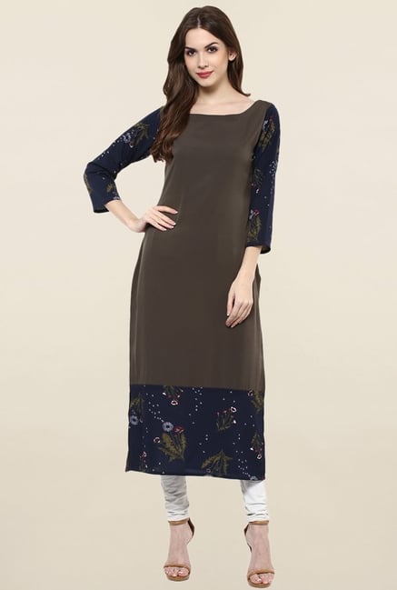 Ziyaa Brown Printed Crepe Kurta Ziyaa Brown Printed Crepe Kurta