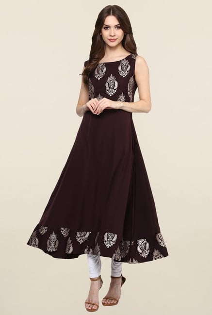 Ziyaa Brown Printed Crepe Anarkali Kurta Ziyaa Brown Printed Crepe Anarkali Kurta