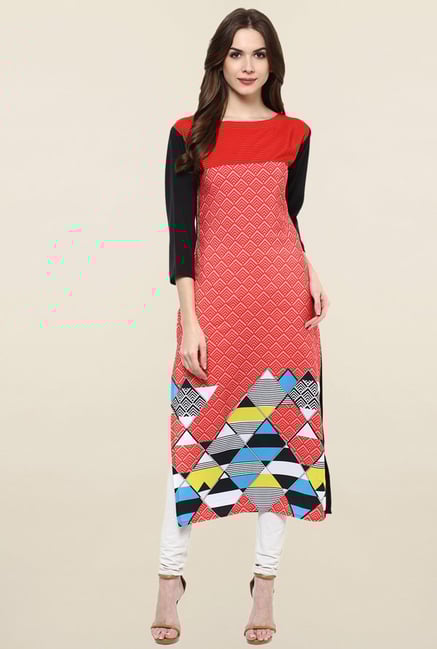 Ziyaa Red Printed Crepe Kurta Ziyaa Red Printed Crepe Kurta