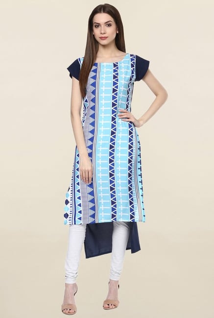 Ziyaa Blue Printed Crepe Kurta Ziyaa Blue Printed Crepe Kurta