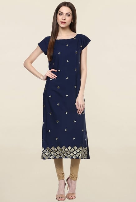 Ziyaa Navy Printed Crepe Kurta Ziyaa Navy Printed Crepe Kurta