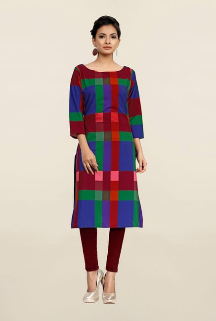 Ziyaa Multicolor Checks Crepe Kurta Ziyaa Multicolor Checks Crepe Kurta