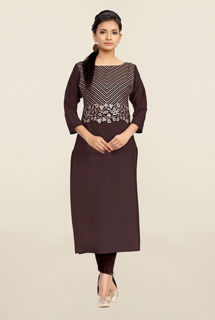 Ziyaa Brown Printed Crepe Kurta Ziyaa Brown Printed Crepe Kurta