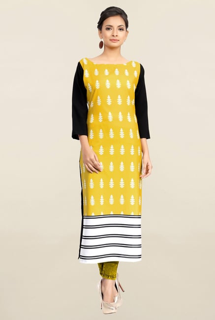 Ziyaa Yellow Printed Crepe Kurta Ziyaa Yellow Printed Crepe Kurta