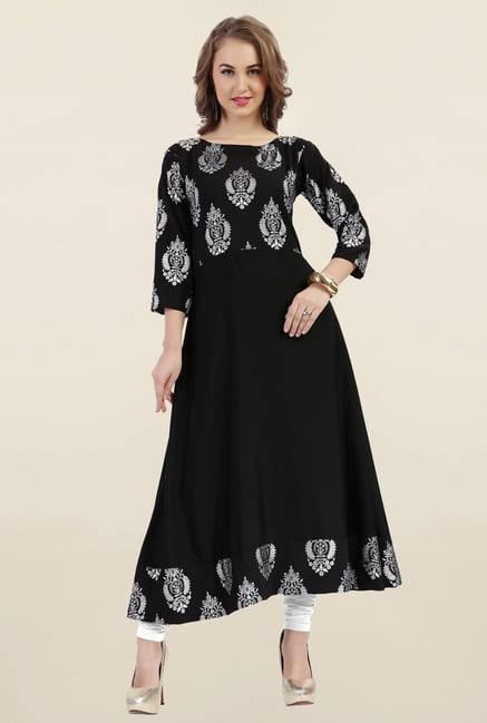 Ziyaa Black Printed Crepe Anarkali Kurta Ziyaa Black Printed Crepe Anarkali Kurta