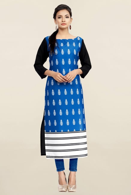 Ziyaa Blue Printed Crepe Kurta Ziyaa Blue Printed Crepe Kurta
