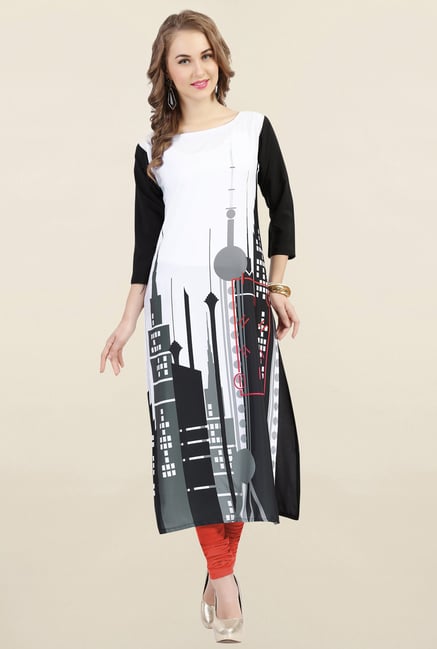 Ziyaa White Printed Crepe Kurta Ziyaa White Printed Crepe Kurta