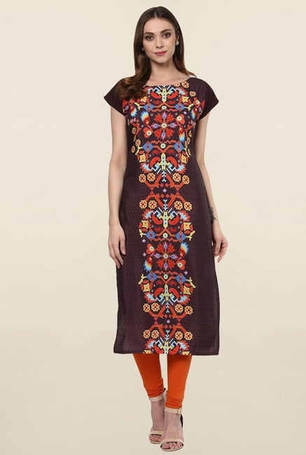 Ziyaa Brown Printed Crepe Kurta Ziyaa Brown Printed Crepe Kurta