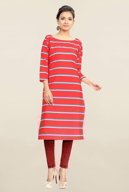 Ziyaa Coral Striped Crepe Kurta Ziyaa Coral Striped Crepe Kurta