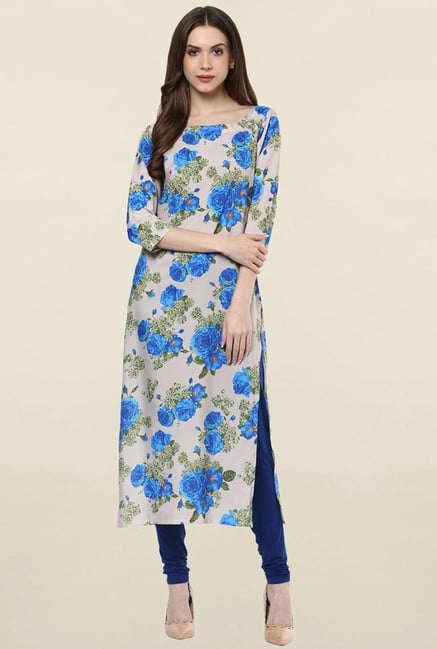 Ziyaa Beige Floral Print Crepe Kurta Ziyaa Beige Floral Print Crepe Kurta