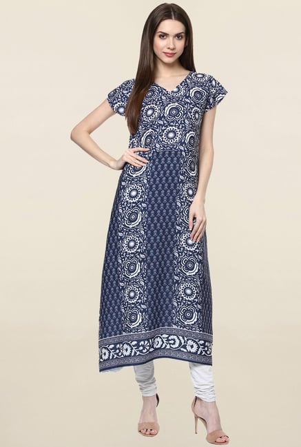 Ziyaa Navy Printed Crepe Kurta Ziyaa Navy Printed Crepe Kurta