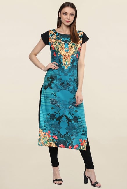 Ziyaa Teal Printed Crepe Kurta Ziyaa Teal Printed Crepe Kurta