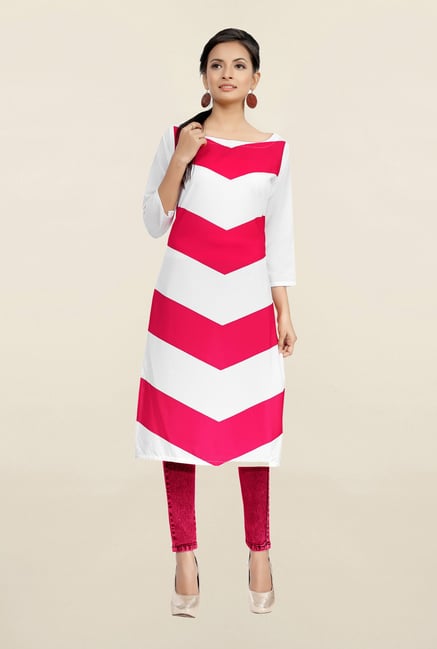 Ziyaa White & Pink Printed Crepe Kurta Ziyaa White & Pink Printed Crepe Kurta