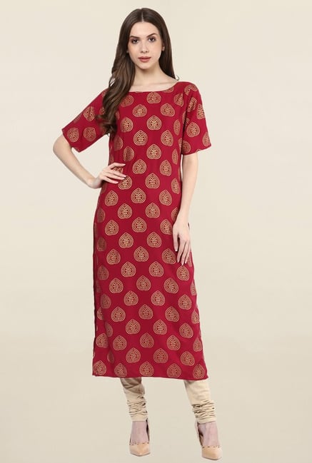 Ziyaa Red Printed Crepe Kurta Ziyaa Red Printed Crepe Kurta