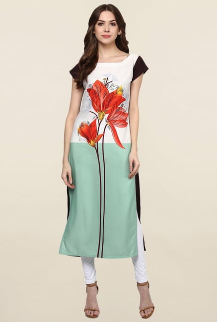 Ziyaa White & Green Printed Crepe Kurta Ziyaa White & Green Printed Crepe Kurta