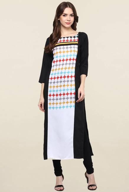 Ziyaa White & Black Printed Crepe Kurta Ziyaa White & Black Printed Crepe Kurta