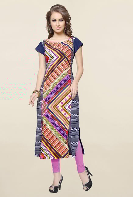 Ziyaa Multicolor Printed Crepe Kurta Ziyaa Multicolor Printed Crepe Kurta