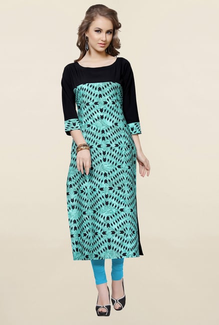 Ziyaa Turquoise Printed Crepe Kurta Ziyaa Turquoise Printed Crepe Kurta